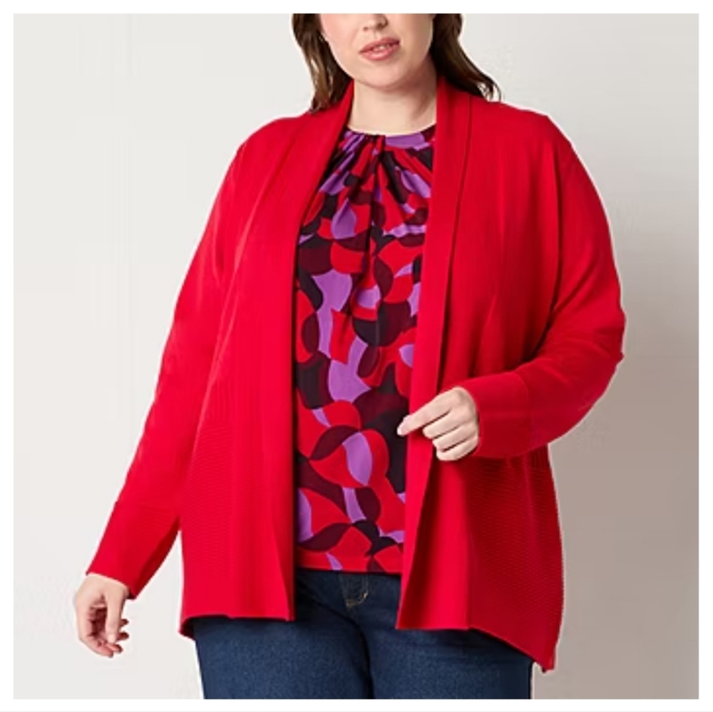 Liz Claiborne Vibrant Red Open Cardigan - Picture 1 of 7